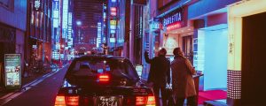 3d韩漫新作《都市猎人》封面，现代都市夜晚追逐场景，3d动态感强烈